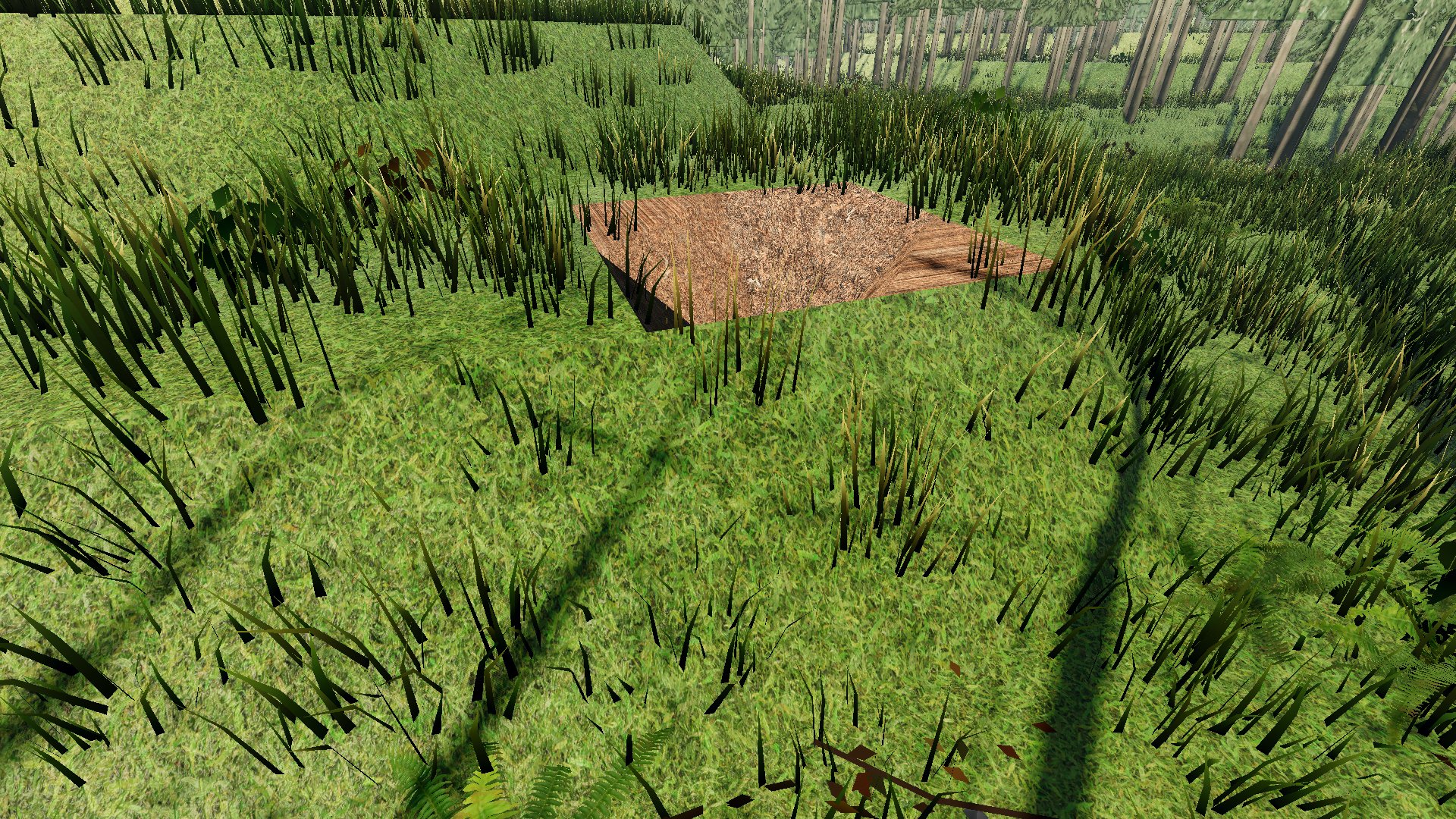 In-game capture (Med quality): fresh dug patch in grass, HUD hidden